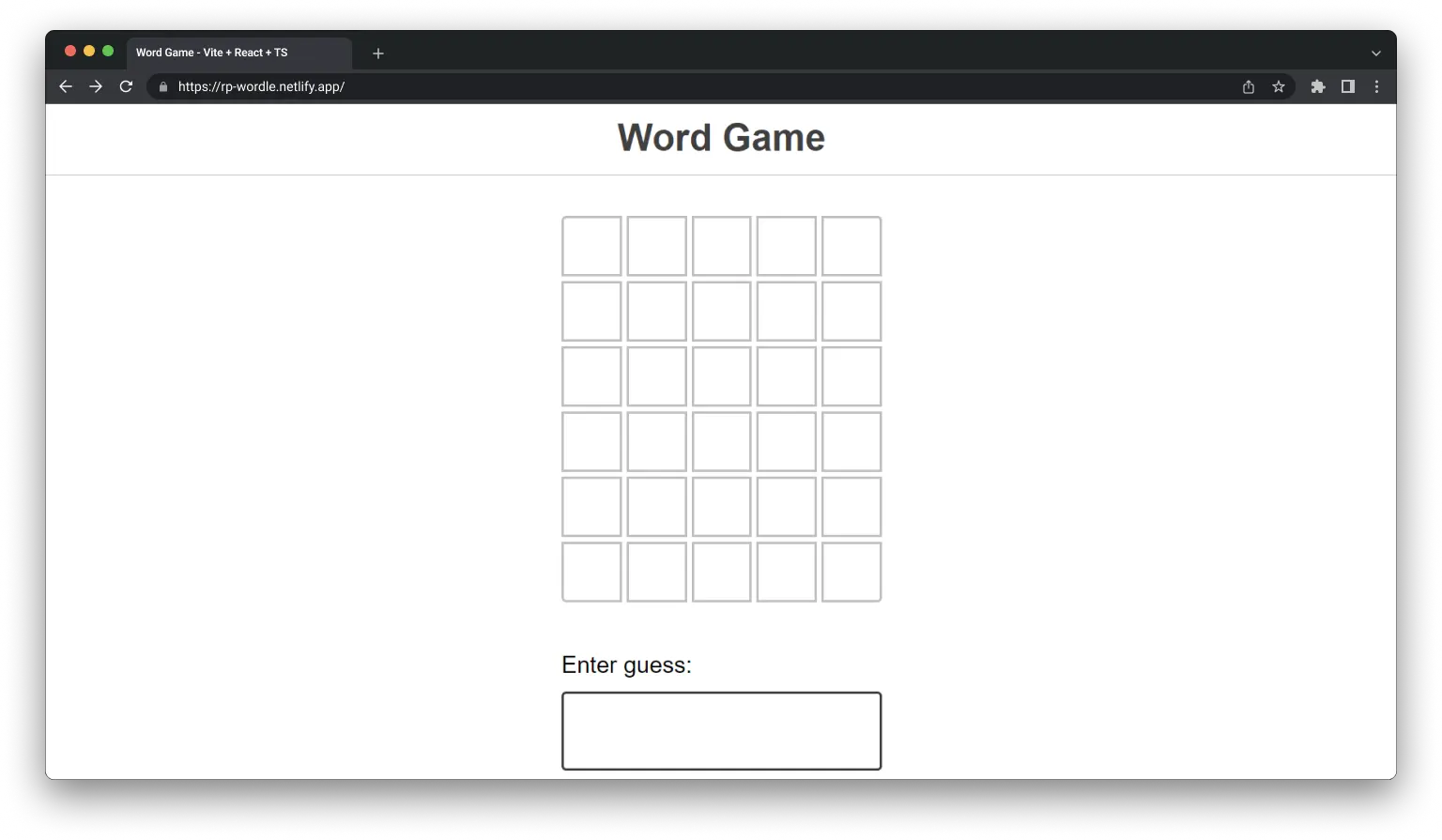 Homepage of wordle game